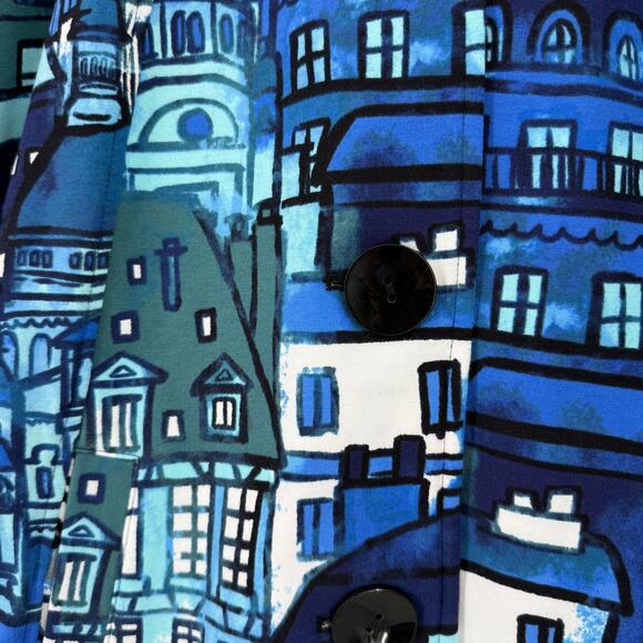 Ali Miles Blue City Print Jacket Womens Plus Sz 2X 3/4 Sleeve Button Front - Picture 2 of 7